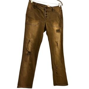 Free People Olive / Brown / Grey mix Skinny Buttonfly Jeans